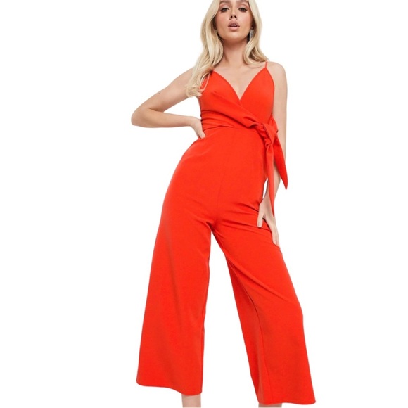 ASOS Pants - ASOS DESIGN | Twist Front Strappy Culotte Jumpsuit in Red